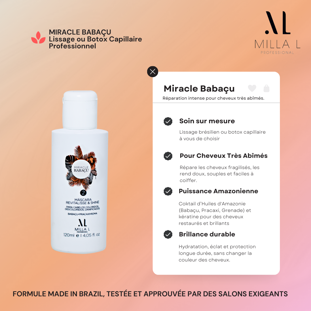 MIRACLE BABAÇU – Lissage Botox capillaire – Cheveux fragilisés sensibilisés 120 ml